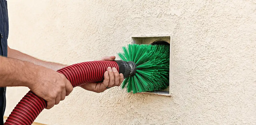 Air duct cleaning brush removing debris from a vent opening in Little Rock, AR