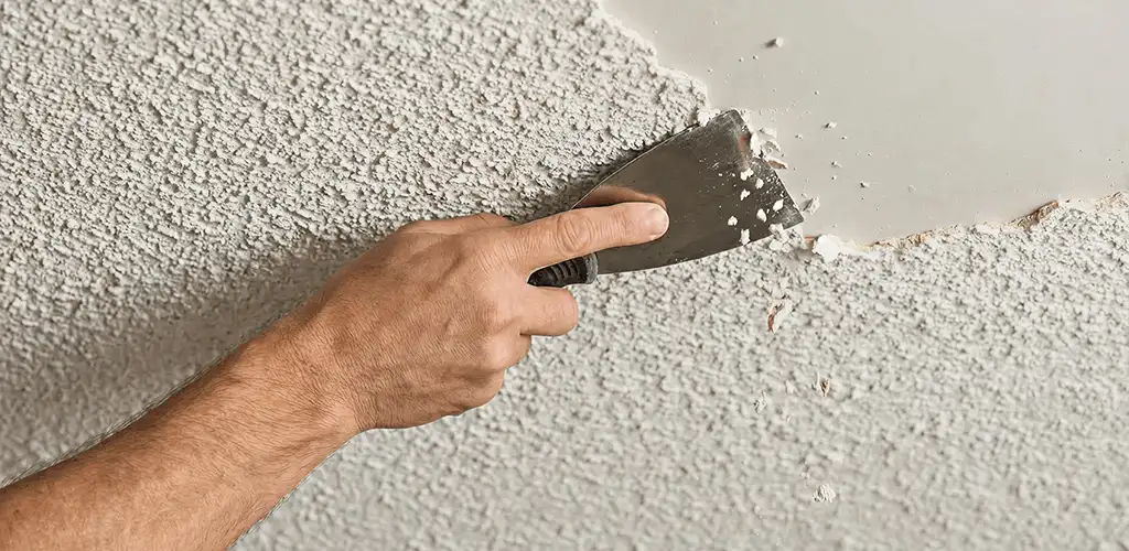 Popcorn ceiling removal scraping off textured ceiling finish in Little Rock, AR