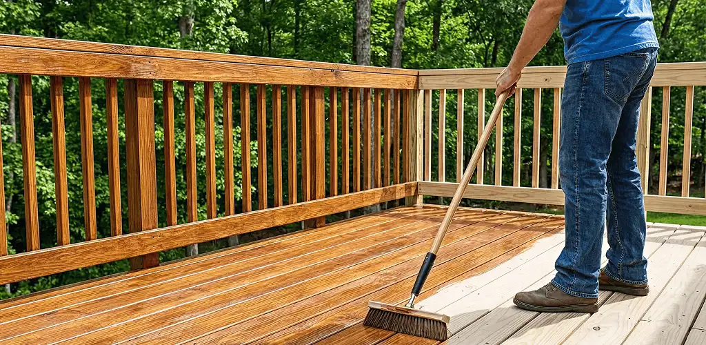 Deck staining and sealing application on a wood deck in Little Rock, AR