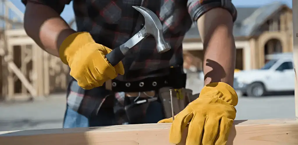 Handyman fixing wood trim with a hammer for home repairs in Little Rock, AR