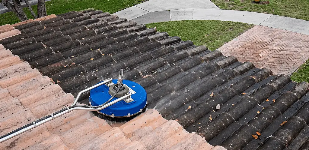 Roof pressure cleaning removing debris and buildup from roof tiles in Little Rock, AR