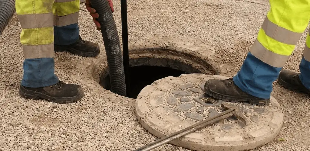 Drain cleaning crew clearing a sewer access point with professional equipment in Little Rock, AR